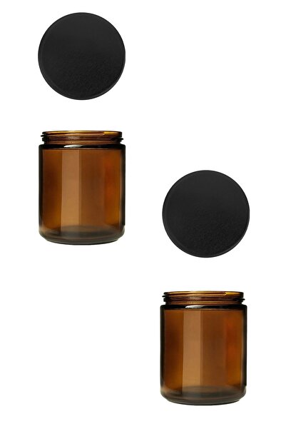 junibeliw 2 Adet Amber BOŞ Cam Dekoratif Krem Mum Kavanozu Siyah Kapaklı 2x210ml