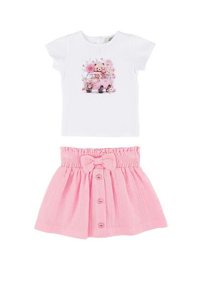 best kids Car Flower Printed Body Bow Skirt Set Pink