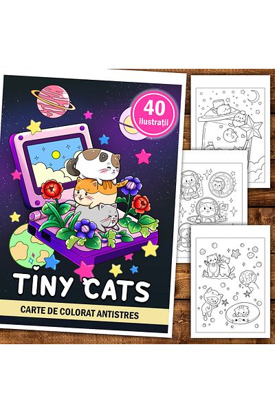 Legendary Gifts Anti-stress coloring book, 40 Tiny Cats illustrations, 86 pages