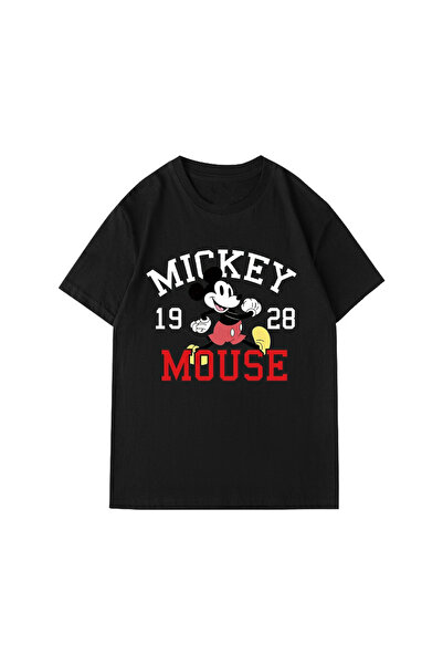 Unique Unisex Kadın Erkek Mickey Mous Özel Baskılı Oversize Pamuk Penye T-shi...