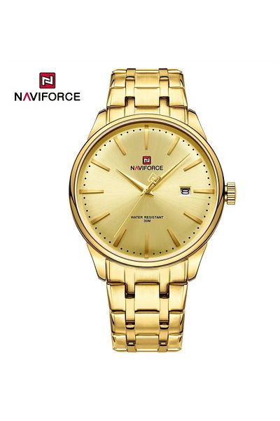 Naviforce Classic Stainless Steel Analog Wrist Watch for Men with Date Display Water Resistant Durable