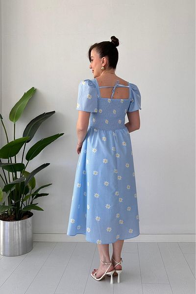 MaziButik Daisy Bell Sleeve Poplin Dress Baby Blue