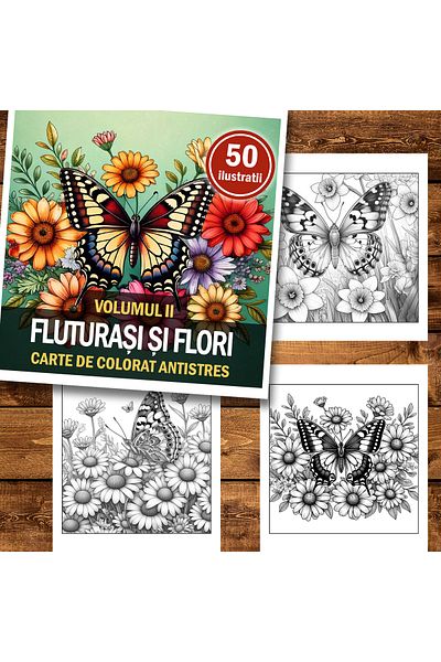 Legendary Gifts Mini coloring book, 50 illustrations Butterflies and Flowers, 106 pages