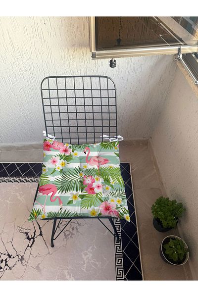 yok yok evim eve dair her şey 9 Puntal Flamingo Patterned Fluffy Living Room Balcony Garden Kitchen Chair Cushion