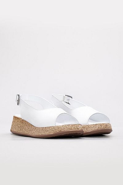 Ayakkabıhane Inside and Outside Genuine Leather White Women's Wedge Heeled Sandals Ah0822726115424