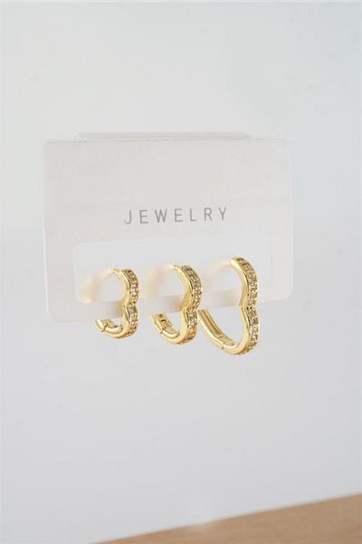 By Zeyna Aksesuar Women's Vip Series Baguette Zircon Stone Mixed Figure 3-Piece Earrings Zrk00540