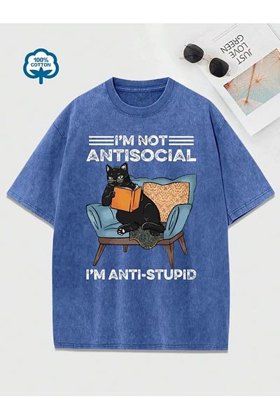 Touz Moda Δεν είμαι αντιοικονομικός εμπριμέ που πλένεται Vintage Unisex Oversize T-Shirt