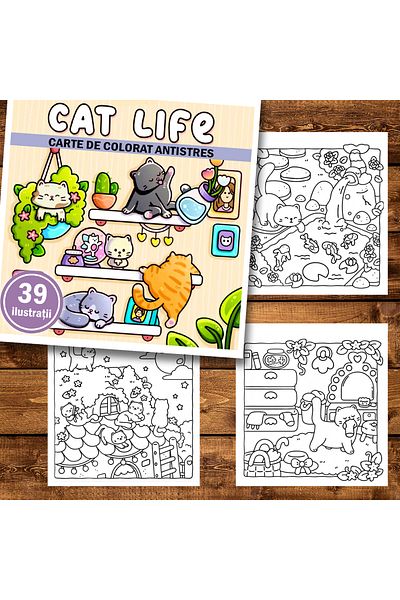 Legendary Gifts Mini coloring book, 39 Cat Life illustrations, 84 pages