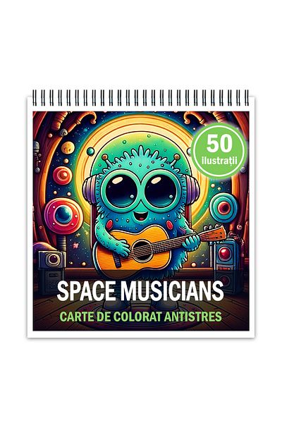 Legendary Gifts Mini coloring book for relaxation and anti-stress, 50 illustrations Adorable Space Musicians, 106 pages