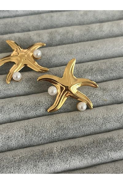Hoop jewelery Sea Star Earrings with Steel Pearl