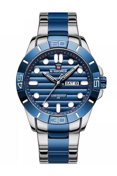Naviforce Stylish Analog Wrist Watch for Men with Stainless Steel Strap Water Resistant Classic Timepiece