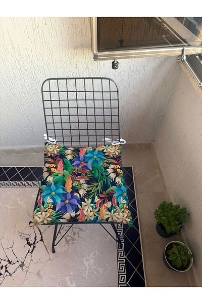 yok yok evim eve dair her şey 9 Puntal Tropical Patterned Fluffy Living Room Balcony Garden Kitchen Chair Cushion