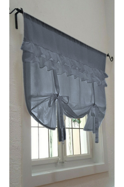 Royalty FIRFIRLI KETEN KOYU GRİ TÜL PERDE