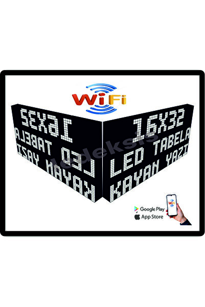 Ledeksis Led Tabela 16x32Cm Çift Taraflı Beyaz Kayan Yazı Wifi(Telefondan Yaz...