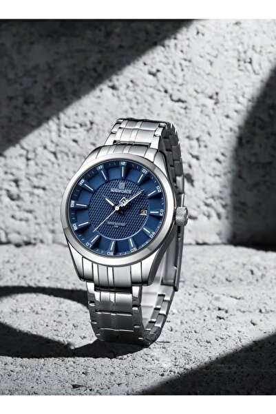 Naviforce Elegant Blue Dial Stainless Steel Watch for Men with Quartz Movement Date Display and Water