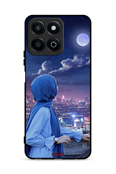 Tolwak غطاء حماية لهاتف Honor Play 60 Plus 5G بطبعة فتاة محجبة تنظر إلى القمر