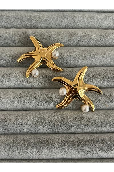 Hoop jewelery Sea Star Earrings with Steel Pearl