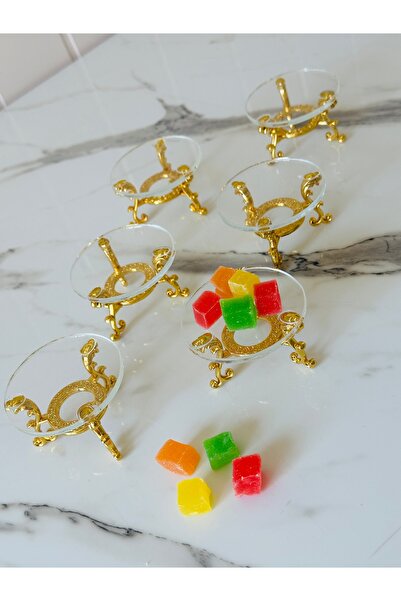 Melinda 6 ADET GOLD KAHVE YANI AYAKLİ SUNUMLUK LOKUMLUK MAKARONLUK (6x6cm)