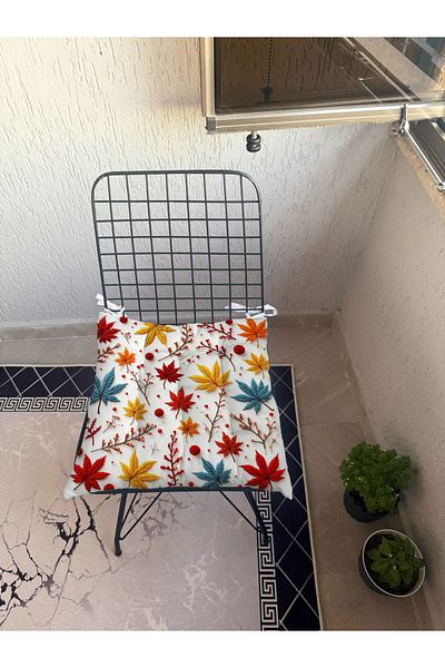yok yok evim eve dair her şey 9 Puntal Embroidery Effect Patterned Fluffy Living Room Balcony Garden Kitchen Chair Cushion