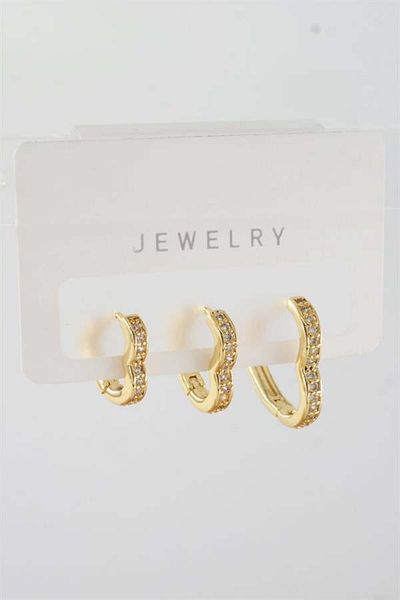 By Zeyna Aksesuar Women's Vip Series Baguette Zircon Stone Mixed Figure 3-Piece Earrings Zrk00540