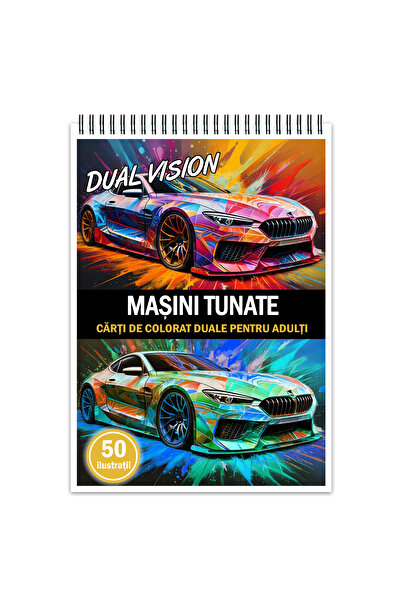 Legendary Gifts Carte de colorat Dual Vision, 50x2 ilustratii cu Masini Tunat...