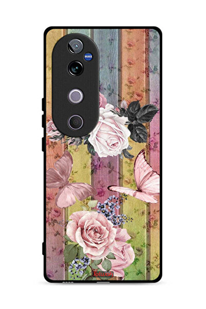 Tolwak Vivo V40 5G Protective Case Cover Peach Butterflies And Roses