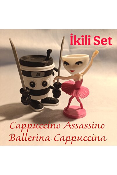 Mey3DDesign Brainrot Tung Tung Tung Sahur İkili Figür Set, Cappuccino Assassi...