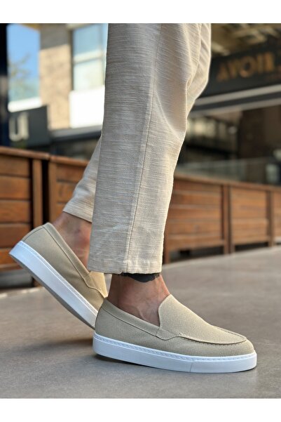 BESKAR BA0241 Ανδρικά παπούτσια με ψηλή σόλα μπεζ σουέντ χωρίς κορδόνια