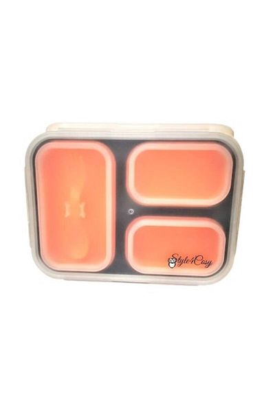 Style4Cosy Foldable Extra-sealing Silicone Lunchbox With Clip&close System, Fork Spoon, 24 Cm, Orange Magma