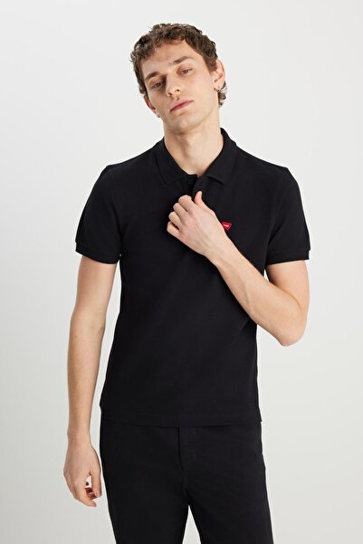 WRANGLER 100% Cotton Regular Fit Regular Cut Black Polo Neck T-Shirt