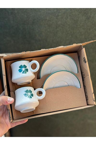 CeM Porselen 2-Person Clover Patterned Boiler Model Coffee Cup Set