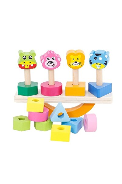 Picodino Jucărie Montessori din lemn, joc de echilibru, sortare și stivuire forme geometrice