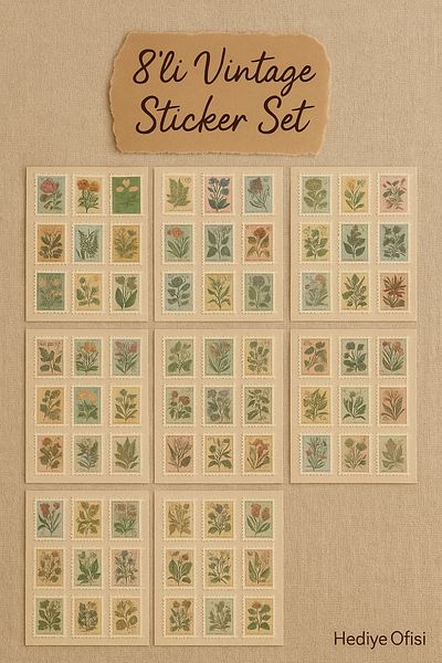 hediyeofisi Set of 8 Vintage Stickers Suitable for Planner Agenda Bullet Journal 150+ Stickers