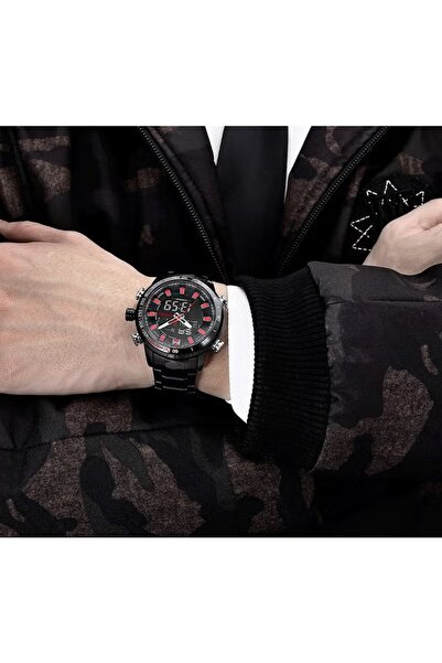 Naviforce Luxury Stainless Steel Chronograph Watch for Men with Digital Analog Display LED Backlight