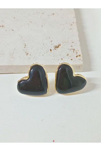 mos&more Black Enamel Curved Heart Earrings
