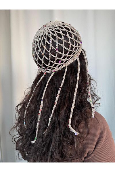 A&D HANDMADE Hand Knitted Mesh Beanie Hat >Pul Detail Mesh Hat>Hair Accessory