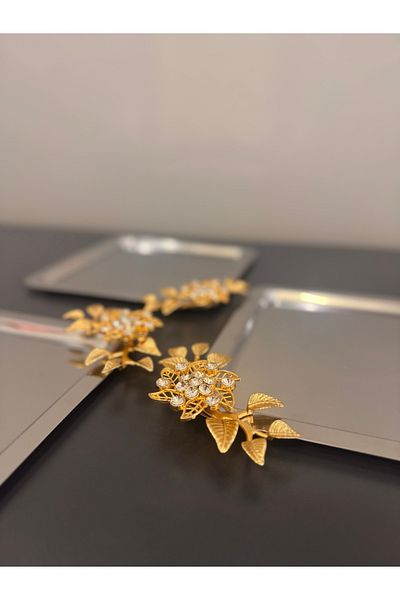Abant 3-Piece Square Gold Brooch Leaf Accessory Coffee Presentation Tray