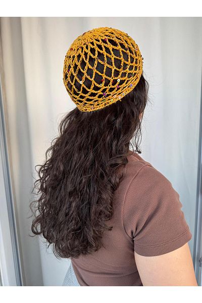 A&D HANDMADE Hand Knitted Mesh Beanie Hat>Polka Dots Mesh Hat>Hair Accessory