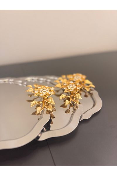 Abant 3-Piece Oval Gold Brooch Leaf Accessory Brown Presentation Tray