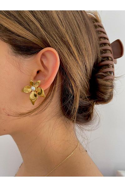 STEELSPARK Pearl Flower Steel Earrings