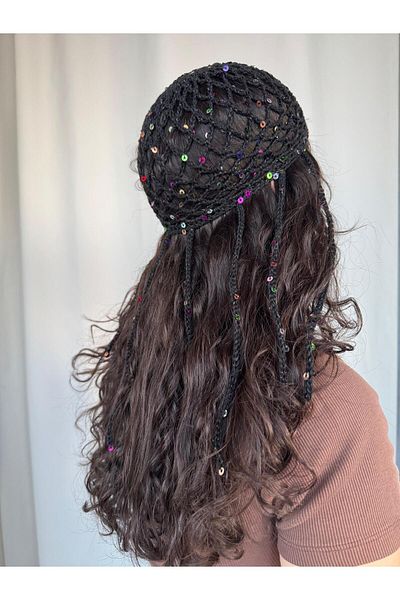 A&D HANDMADE Hand Knitted Mesh Beanie Hat >Pul Detail Mesh Hat>Hair Accessory