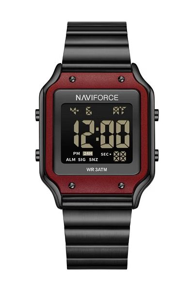 Naviforce Black Red Digital Watch for Men and Women Stylish Square Stainless Steel Wristwatch