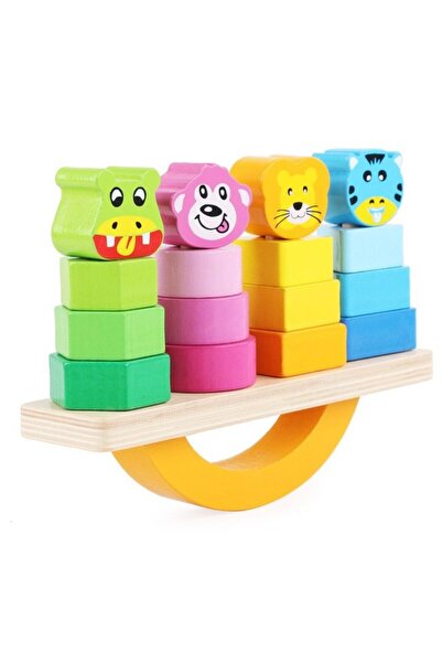 Picodino Jucărie Montessori din lemn, joc de echilibru, sortare și stivuire forme geometrice