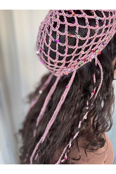 A&D HANDMADE Hand Knitted Mesh Beanie Hat >Pul Detail Mesh Hat>Hair Accessory