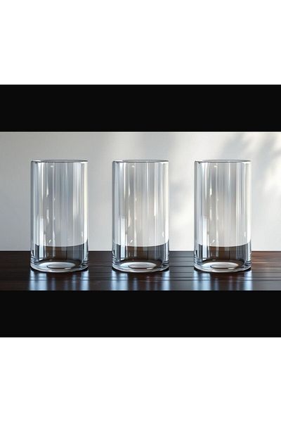 BASHAYER Set of three clear glass vases, cylindrical shape, height 20cm, width 10cm