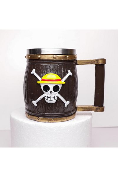 FG KONNİCHİWA One Piece Skeleton Barrel 3D Design 3D Steel Mug Cup Large