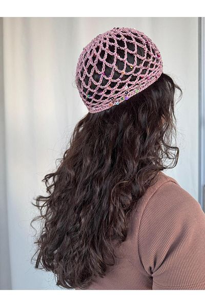 A&D HANDMADE Hand Knitted Mesh Beanie Hat>Polka Dots Mesh Hat>Hair Accessory
