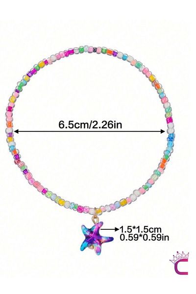 Cinderella Dolphin Turtle Starfish 6-Piece Combination Young Girl's Pearl Colored Beaded Anklet