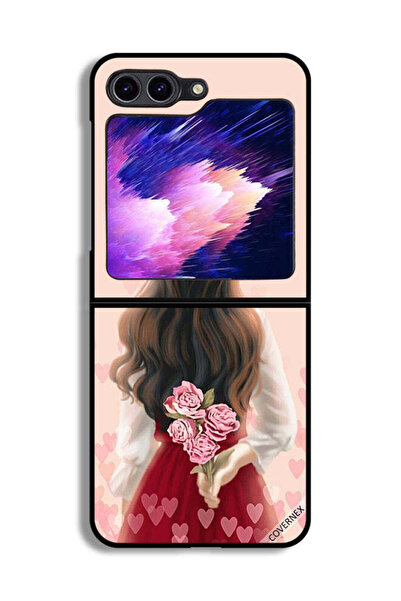 Covernex غطاء حماية لهاتف سامسونج جالاكسي زد فليب 6 بنقشة فتاة تخفي الزهور