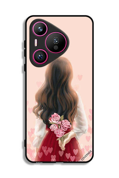Covernex غطاء حماية لهاتف هواوي بيورا 70 بتصميم فتاة تخفي الزهور